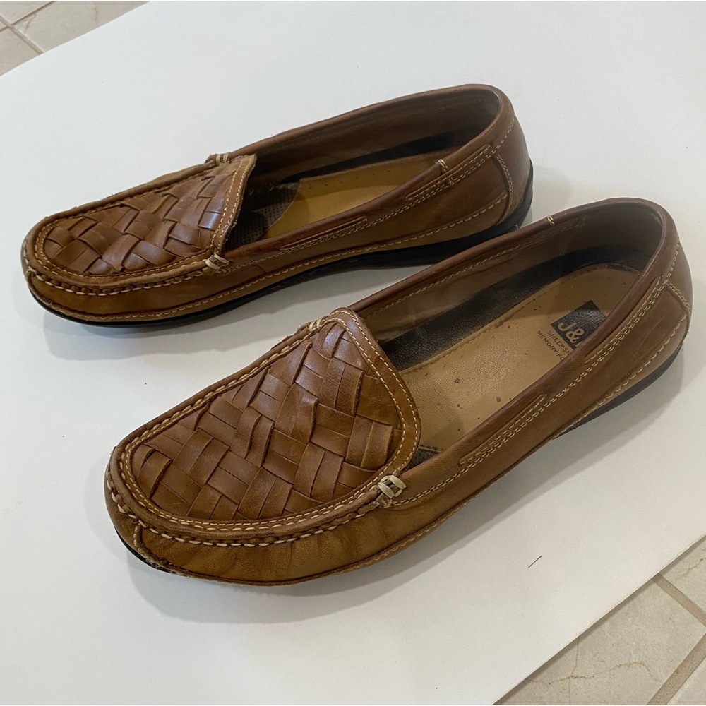 Johnston & Murphy Locklin woven sheepskin leather loafers slip on memory foam
